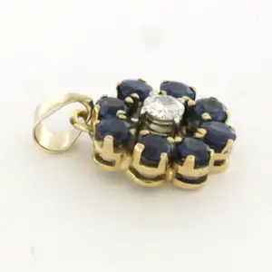 14k goud met platina hanger met saffier en briljant geslepen diamant kopen? Bied vanaf 410!