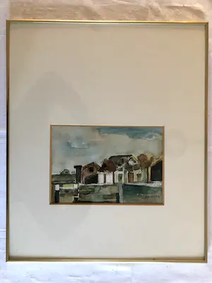 Niet of onleesbaar gesigneerd - Abstract Dorpje - Aquarel, Mooi Ingelijst kopen? Bied vanaf 1!