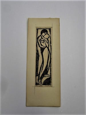 Henk Schuurman - Fraaie ca. 1930 kubistische Houtsnede - Moeder en kind - gesigneerd kopen? Bied vanaf 30!