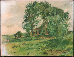 Niet of onleesbaar gesigneerd - Olieverf op doek, Boerderij in polderlandschap kopen? Bied vanaf 1!