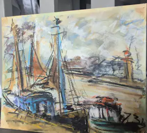Georges Berger - Peinture des bateaux de pêche dans le port de Honfleur kopen? Bied vanaf 90!