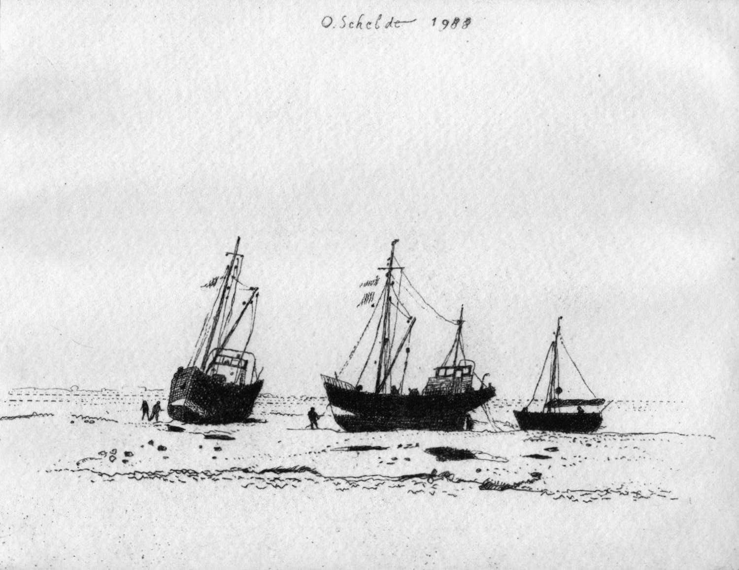 Herman Berserik - handgesigneerd ets | 'Oosterschelde' | 1988 kopen? Bied vanaf 100!