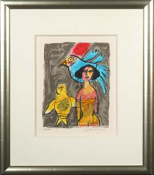 Corneille - Zeefdruk, La Chouette - Ingelijst verkocht voor € 120!