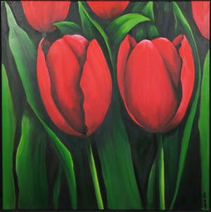 Gabriela Stroe - Olieverf op doek, Rode tulpen XVI (Groot) kopen? Bied vanaf 40!
