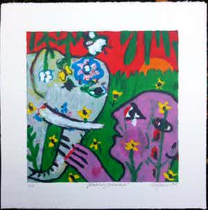 Hans Truijen - Touching Paradise - kleurrijke zeefdruk - oplage e.a. verkocht voor € 35!