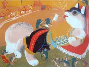 Russische  sprookjesscene - houtsnede in lijst verkocht voor € 50!