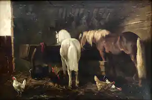 Gustave Colsoulle - Paarden in een stal met kippen verkauft für € 300!