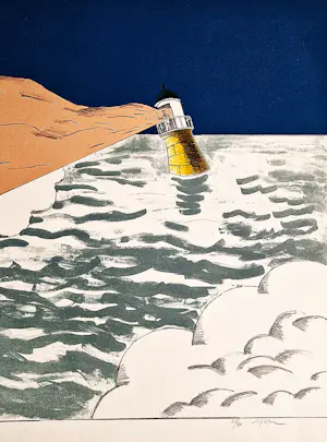Hannes Postma - "Hors series" handgekleurde Ets -1971 - "Vuurtoren onder water" kleine oplage kopen? Bied vanaf 46!