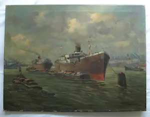 Adrianus Zuiderwijk - Olieverf op doek , Havengezicht, Rotterdam? – 60 x 80 cm kopen? Bied vanaf 50!