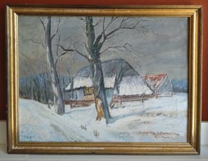 Niet of onleesbaar gesigneerd - Winterlandschap - Olieverf op doek op paneel - Hollandse School kopen? Bied vanaf 1!