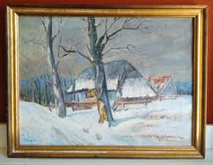 Niet of onleesbaar gesigneerd - Winterlandschap - Olieverf op doek op paneel - Hollandse School verkocht voor € 1!