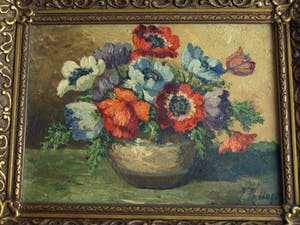 Niet of onleesbaar gesigneerd - Olieverf op doek , Bloemstilleven – gesigneerd & ingelijst - oud kopen? Bied vanaf 1!