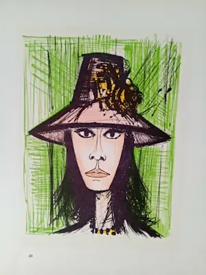 Bernard Buffet - Kleurenlitho--FEMME avec CHAPEAU ROSE uit 1967 kopen? Bied vanaf 45!