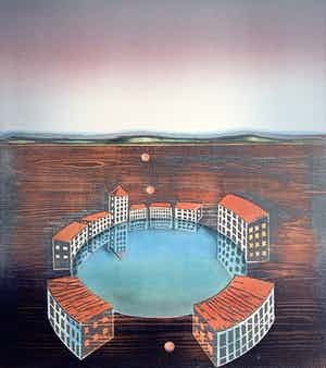 Willem de Vries - Houtsnede - 'Settlement' - 1999 (Kleine oplage) verkocht voor € 70!