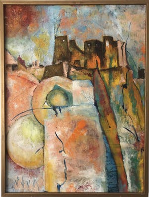 Niet of onleesbaar gesigneerd - Paysage avec Chateau, olieverf op doek kopen? Bied vanaf 1!