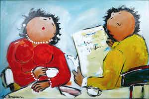 Theo Broeren - Acryl op doek, Een goede start verkocht voor € 80!