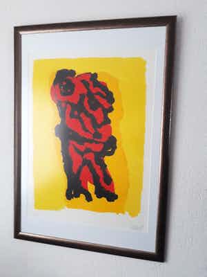 Karel Appel - personage rouge et jaune verkocht voor € 750!