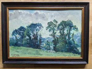 Georges Naves - Expressionistische Landschaft, Öl auf Holz, sehr schön gerahmt kaufen? Bieten Sie von 109!
