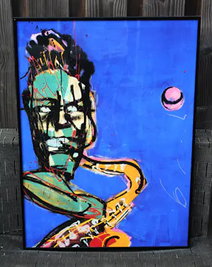 Herman Brood - Ingelijste zeefdruk:het bandje: de saxofonist - 1990 kopen? Bied vanaf 350!