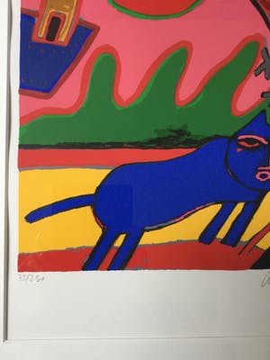 Corneille - Le Chat Blue/ Le Chat VIII - Ingelijste Zeefdruk 1996 - Oplage 35/250 kopen? Bied vanaf 300!