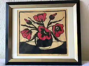 Jac. de Beer - Jac de Beer 1880-1946, Houtsnede/linosnede Bloemen in vaas 41x35 verkauft für € 45!