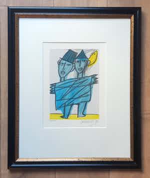 Corneille - Fraai ingelijste zeefdruk " Les Deux Amis " verkocht voor € 165!