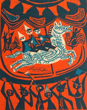 Jenny Dalenoord - Linosnede , BEVRIJDINGSDAG 1945-1955 – gesigneerd & ingelijst – 1955 verkocht voor € 10!