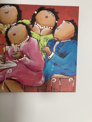 Theo Broeren - Glicée met acryl op doek ‘ Gezellige borrel ‘ kopen? Bied vanaf 70!