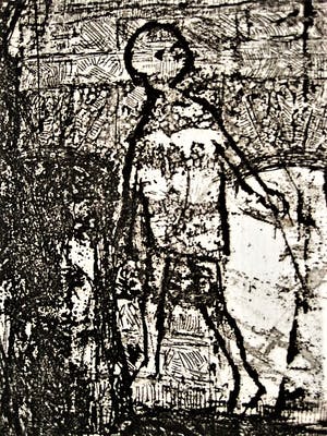 Jan Bezemer - Bijzondere Ets "Rotterdam Laurenskerk totaal gebombardeerd" gesigneerd kopen? Bied vanaf 30!