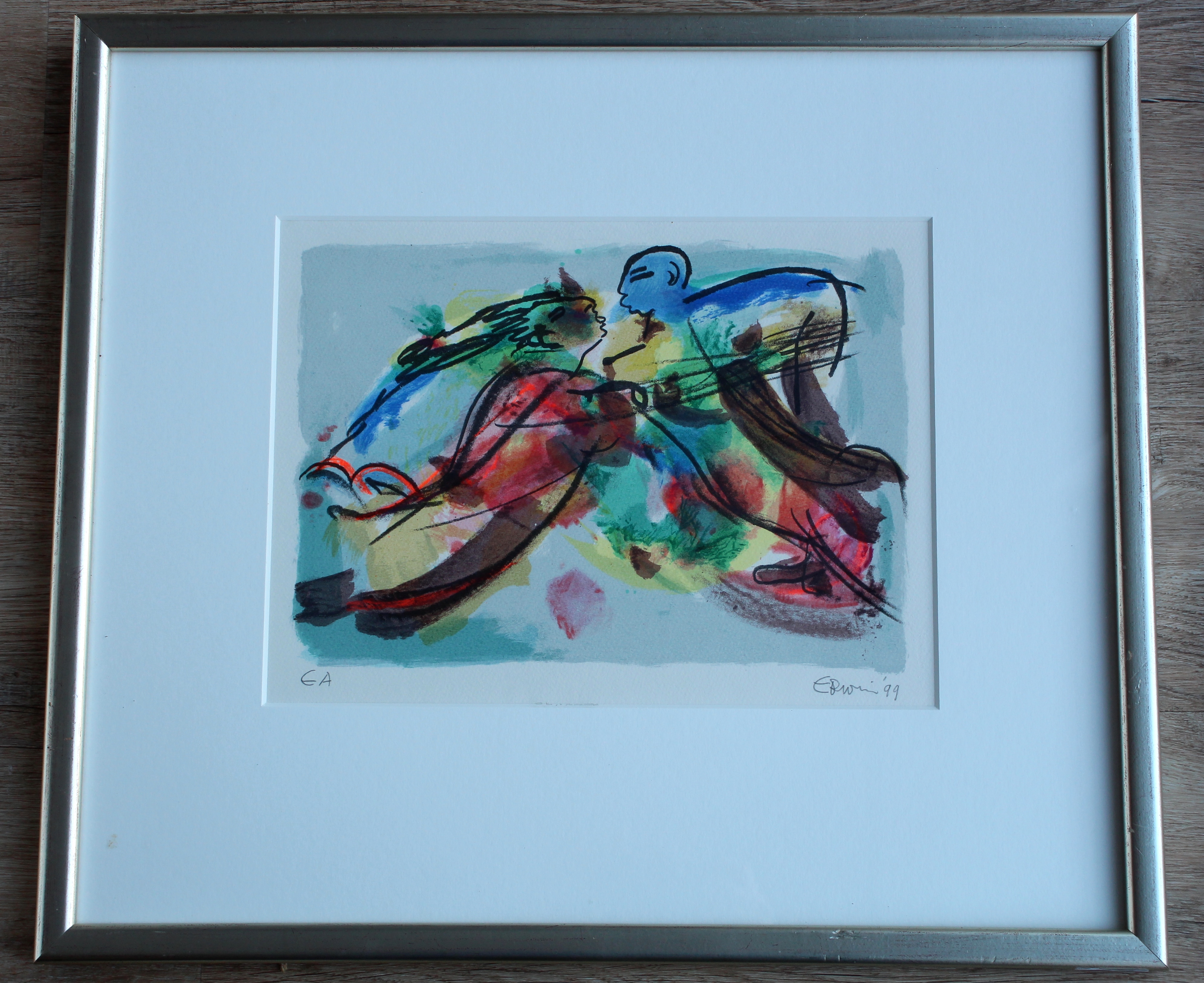 Erwin de Vries - ingelijste zeefdruk: verliefd stel - 1999 kopen? Bied vanaf 75!