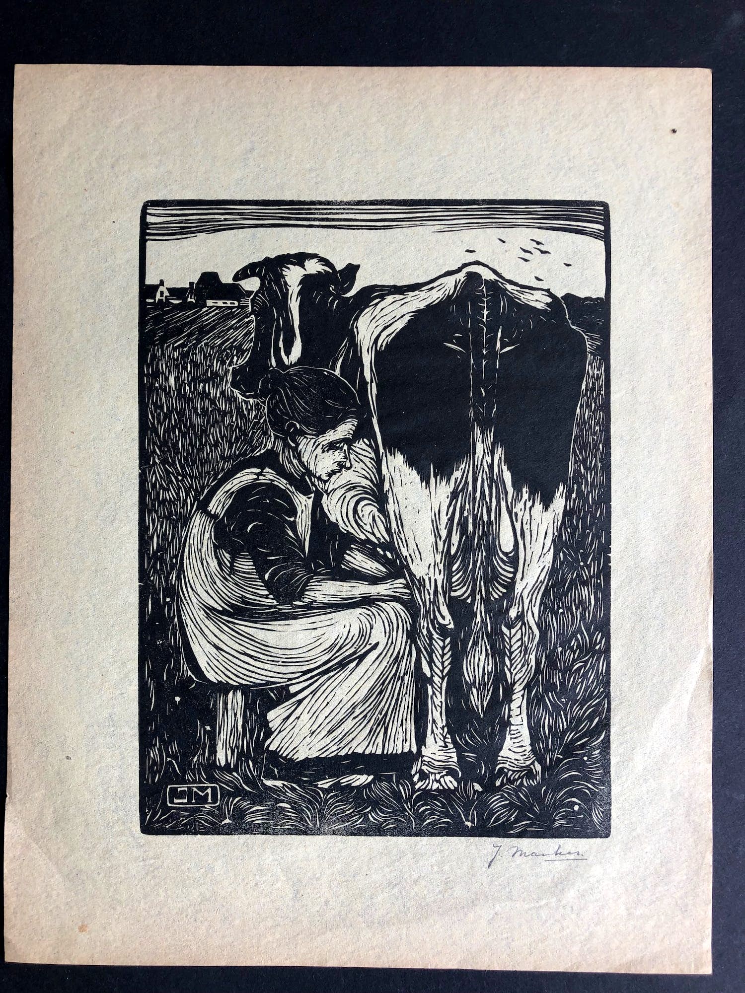 Jan Mankes - Houtsnede Koemelkster verkocht voor € 225!