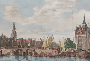 Isaac Tirion - Amsterdam Nieuwe Brug Damrak Oude Gravure 1760 kopen? Bied vanaf 55!