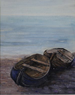 Jan Visser - aquarel op papier - zeegezicht met 2 bootjes kopen? Bied vanaf 39!