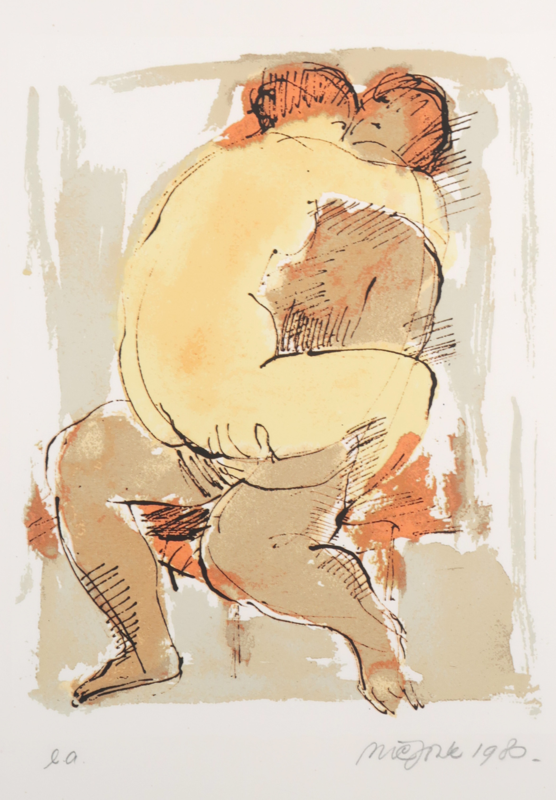 Nic Jonk - Zeefdruk, Liefdespaar, Gesigneerd verkocht voor € 50!