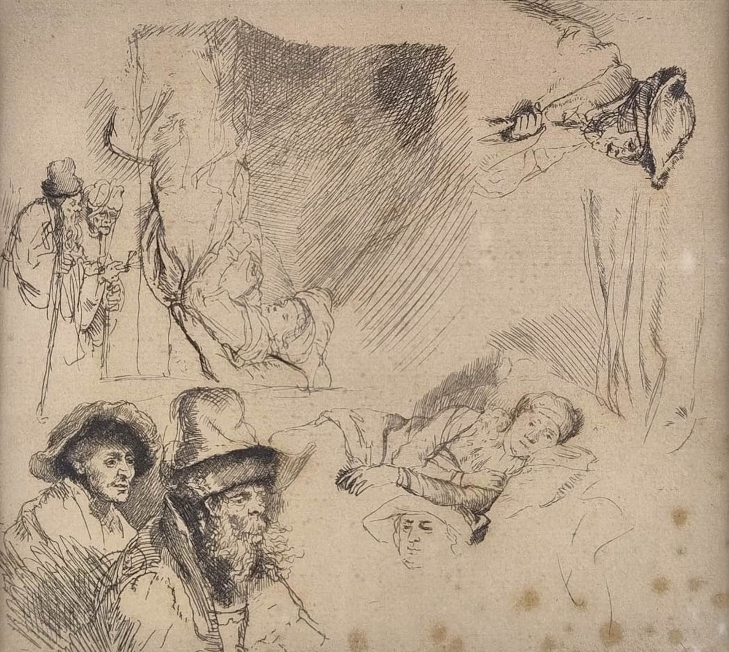 Rembrandt van Rijn - Sheet of studies, with a woman lying ill in bed kopen? Bied vanaf 250!