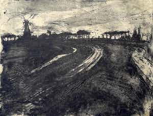 Johan Dijkstra - Landschap met molen, aquatint ets verkocht voor € 425!