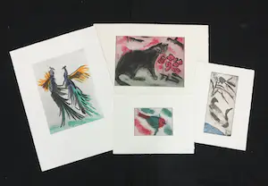 Inge Noeggerath - Vier etsen / aquatints, Vogels en kat kaufen? Bieten Sie von 1!