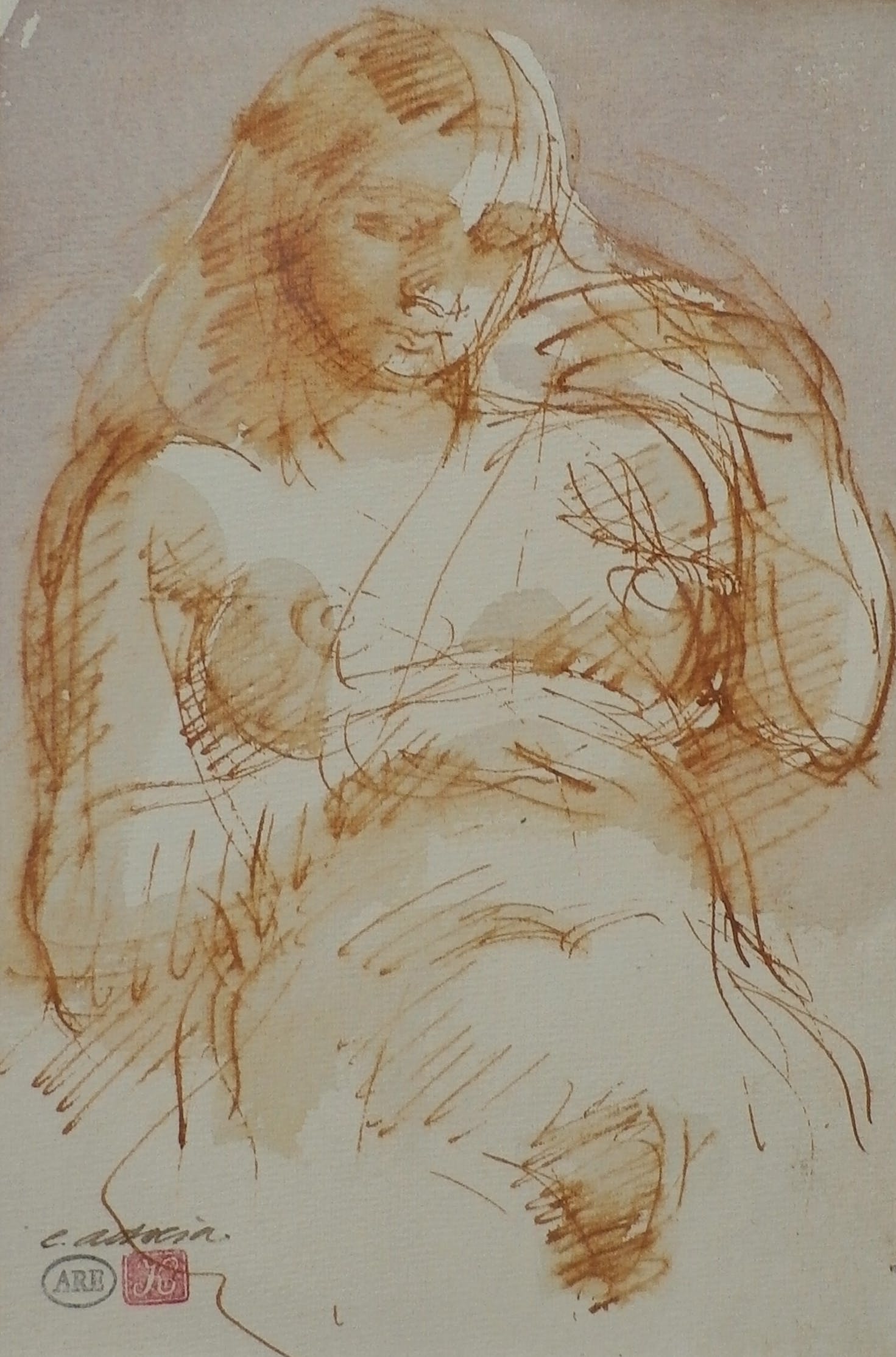 Enric Adsera Riba - Aquarel: Naakte dame verkocht voor € 55!