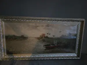 Cornelis Waterman - Water landschap man in boot en opvliegende ganzen kaufen? Bieten Sie von 90!