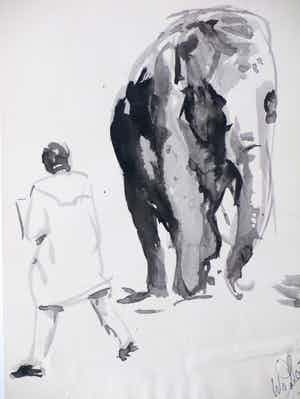 Willem van Dort - In de dierentuin - Aquarel/inkt verkocht voor € 40!