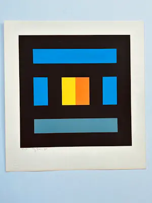 Buy Ian Tyson - yellow,orange, and blue (geometrisch abstract)? Bid from 110!