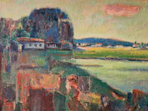 Wil van Leeuwen - Groot expressionistisch olieverf op paneel - Avond te Bretagne - 1960 - sign. kopen? Bied vanaf 69!