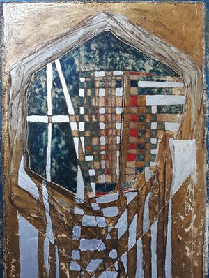 Wessel Dijkstra - Geometrisch abstract compositie, olieverf op 3D sculptuur (ingelijst) kopen? Bied vanaf 125!