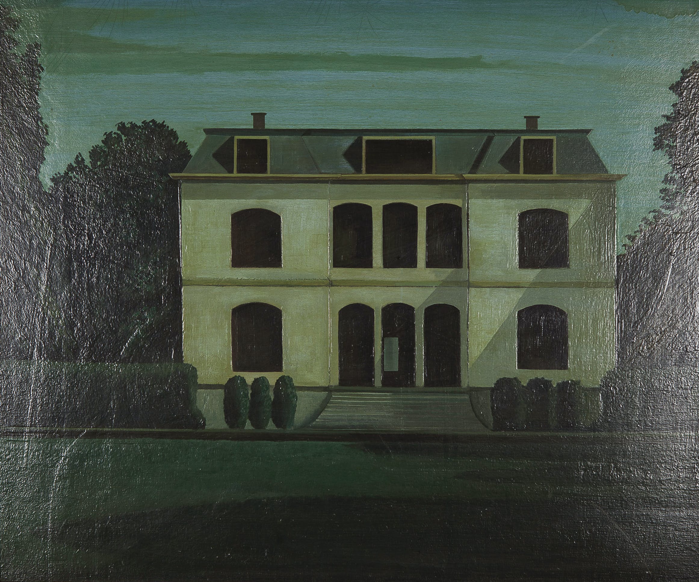 Rinus Rutjes - Landhuis - Olieverf op hardboard - gesigneerd r.o. - BKR Den Haag - 1951 kopen? Bied vanaf 10!