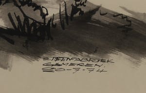 Rinus van der Neut - Inkt op papier, Steenfabriek Gameren - Ingelijst kopen? Bied vanaf 50!