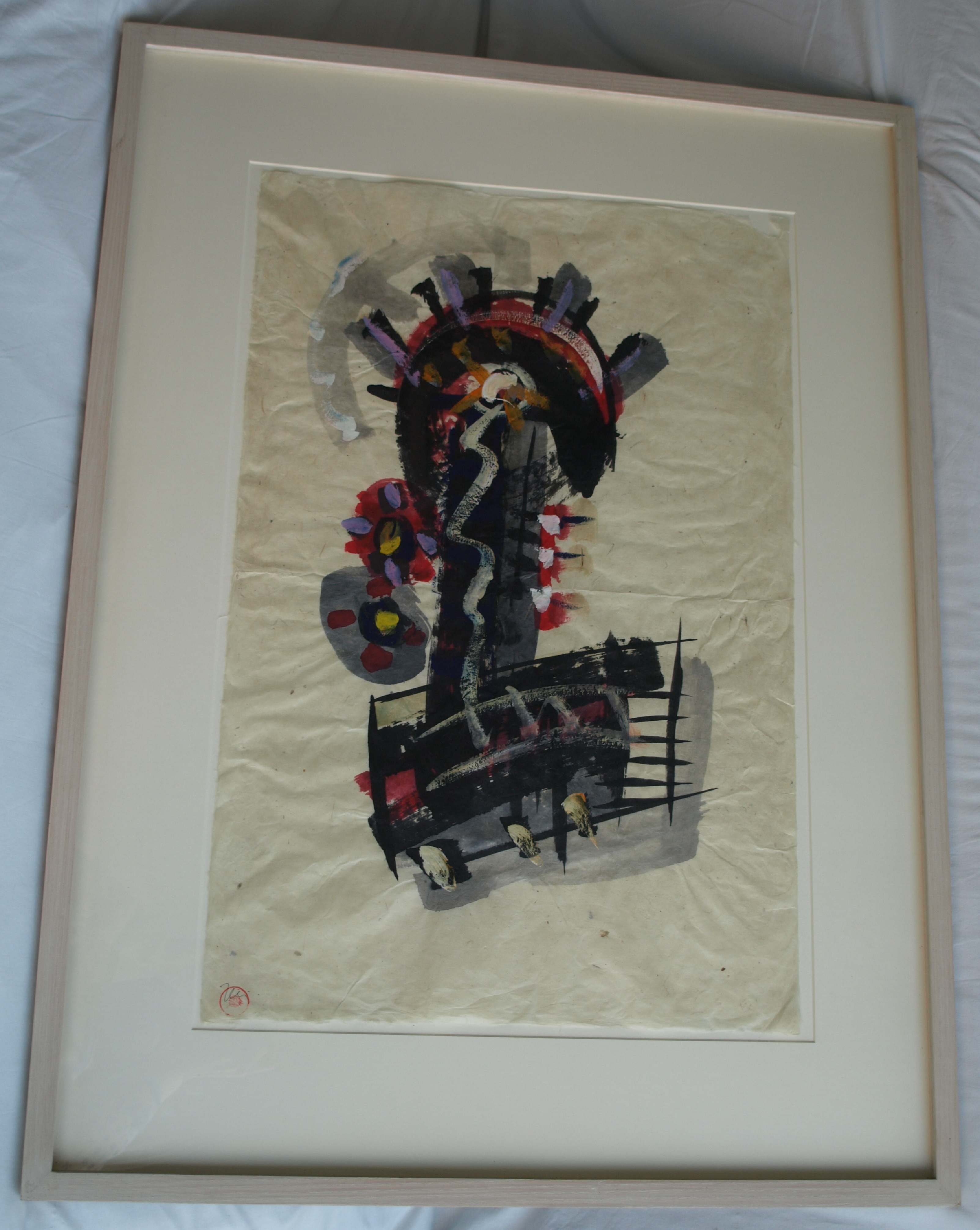 Niet of onleesbaar gesigneerd - Gouache , Abstract - gesigneerd & ingelijst - GROOT - 103 x 77 cm kopen? Bied vanaf 1!