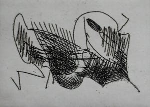 Willem Hussem - Abstracte compositie, droge naald ets - 1982 kopen? Bied vanaf 50!