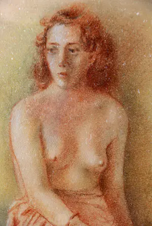 Jan A. Louwers - zittend half naakt (semi nude) in rood krijt kopen? Bied vanaf 65!