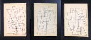 Siep van den Berg - Lot van drie pentekeningen, Abstracte compositie - Ingelijst verkocht voor € 40!