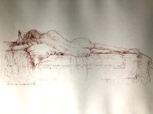 Maria de Ruiter de Witt - Poserend naakt - Tekening, Ingelijst kopen? Bied vanaf 55!